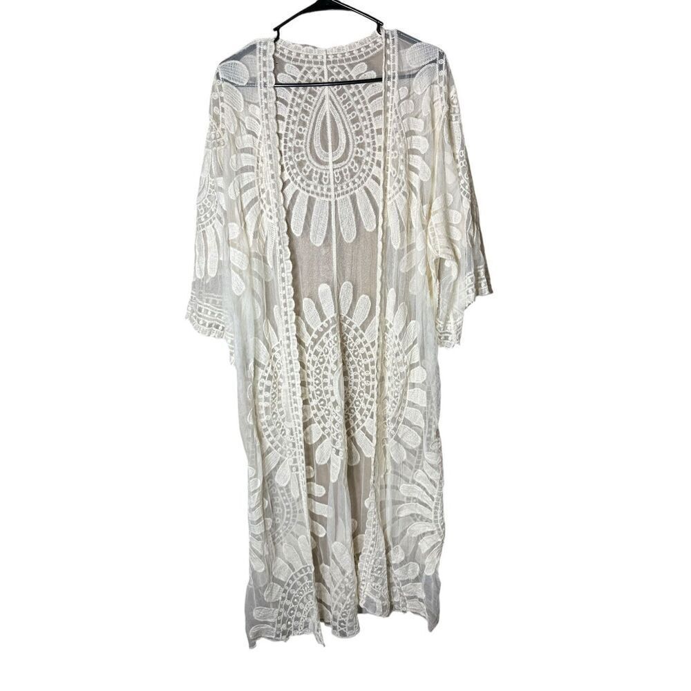 Lace Floral Duster Robe Beach Cover Festival Kimono Boho Cardigan Sheer One Size